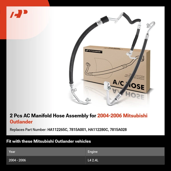 2 Pcs AC Manifold Hose Assembly for 2004-2006 Mitsubishi Outlander