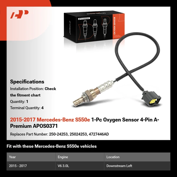 2015-2017 Mercedes-Benz S550e 1-Pc Oxygen Sensor 4-Pin A-Premium APOS0371