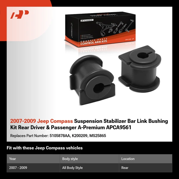 2007-2009 Jeep Compass Suspension Stabilizer Bar Link Bushing Kit Rear Driver & Passenger A-Premium APCA9561