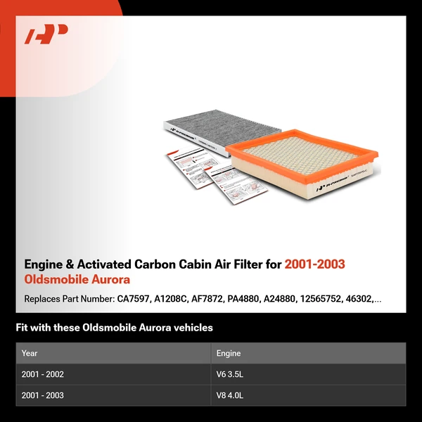 Engine & Activated Carbon Cabin Air Filter for 2001-2003 Oldsmobile Aurora
