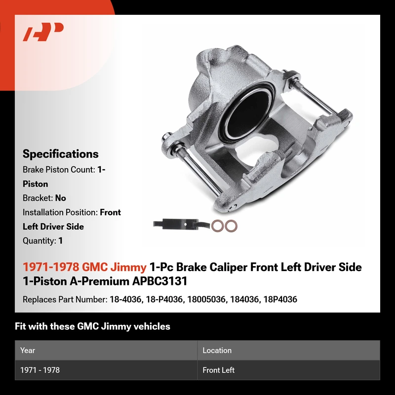 1971-1978 GMC Jimmy 1-Pc Brake Caliper Front Left Driver Side 1-Piston A-Premium APBC3131