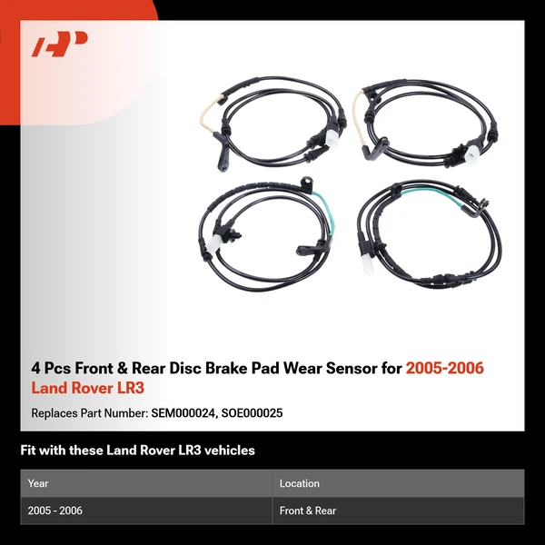 4 Pcs Front & Rear Disc Brake Pad Wear Sensor for 2005-2006 Land Rover LR3