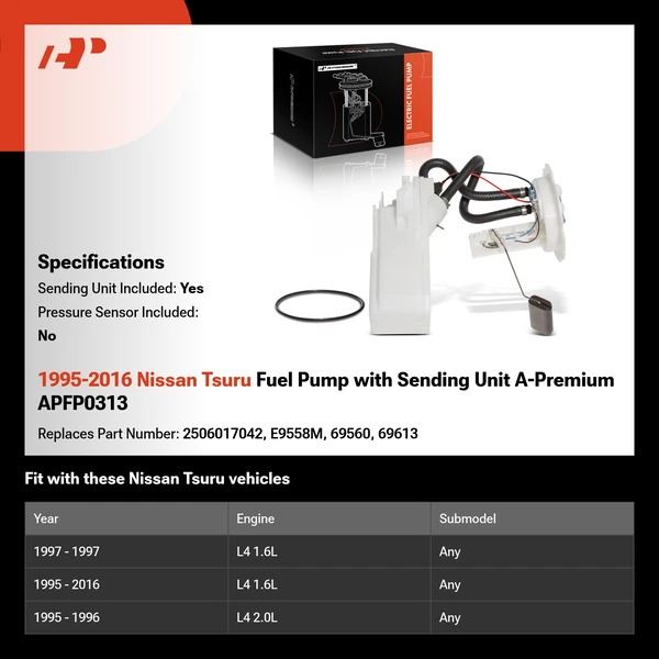 1995-2016 Nissan Tsuru Fuel Pump with Sending Unit A-Premium APFP0313