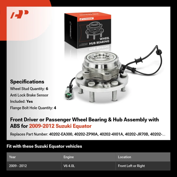 Front Driver or Passenger Wheel Bearing & Hub Assembly with ABS for 2009-2012 Suzuki Equator
