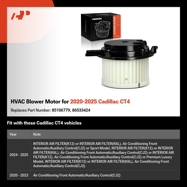HVAC Blower Motor for 2020-2025 Cadillac CT4