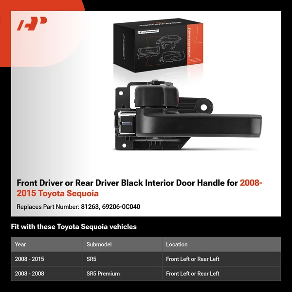 Front Driver or Rear Driver Black Interior Door Handle for 2008-2015 Toyota Sequoia