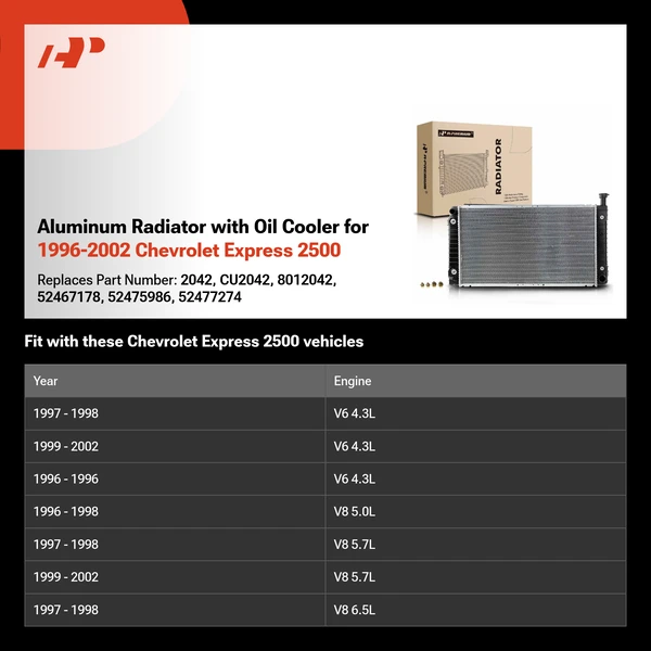 Aluminum Radiator with Oil Cooler for 1996-2002 Chevrolet Express 2500