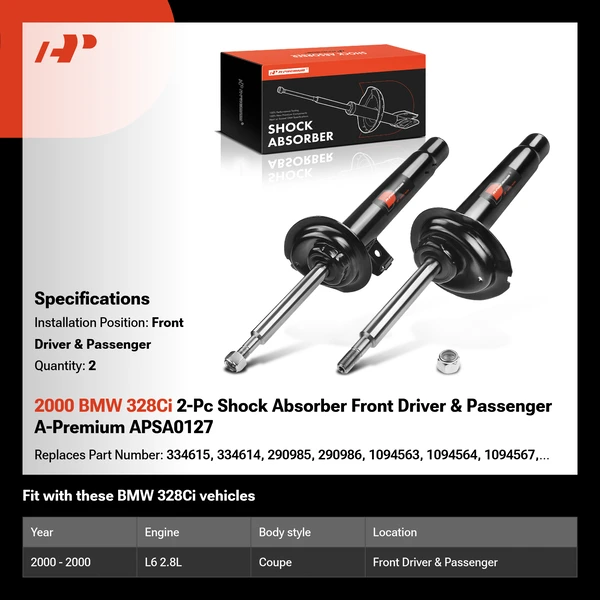 2000 BMW 328Ci 2-Pc Shock Absorber Front Driver & Passenger A-Premium APSA0127