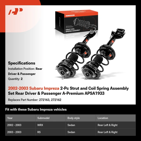 2002-2003 Subaru Impreza 2-Pc Strut and Coil Spring Assembly Set Rear Driver & Passenger A-Premium APSA1933