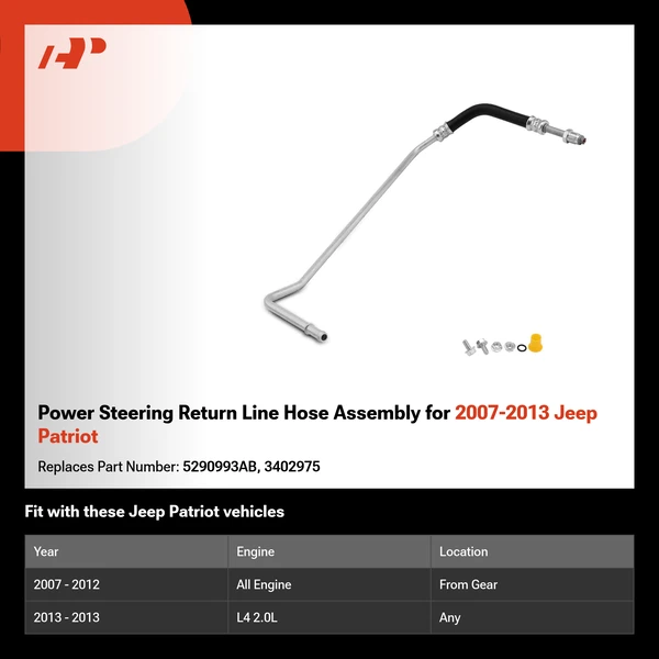 Power Steering Return Line Hose Assembly for 2007-2013 Jeep Patriot