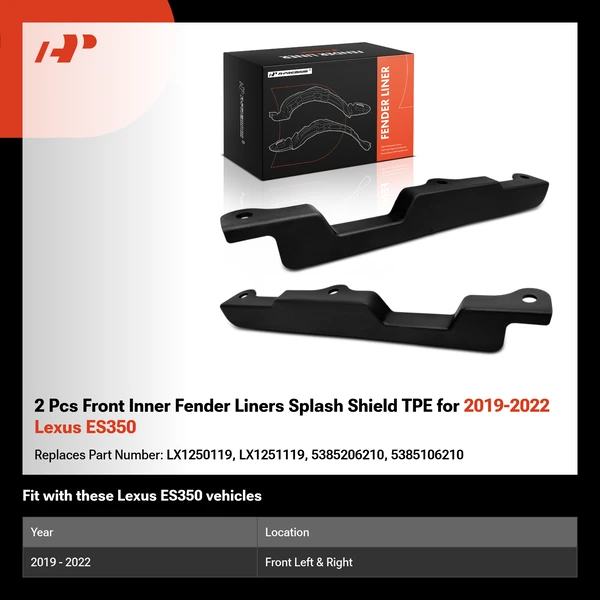 2 Pcs Front Inner Fender Liners Splash Shield TPE for 2019-2022 Lexus ES350