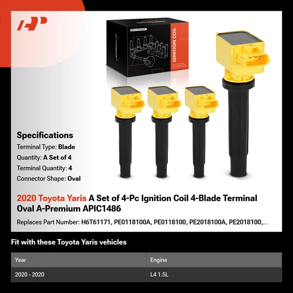 2020 Toyota Yaris A Set of 4-Pc Ignition Coil 4-Blade Terminal Oval A-Premium APIC1486