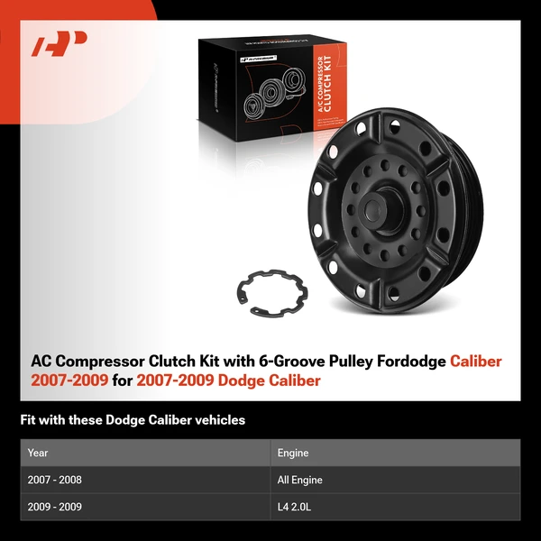 AC Compressor Clutch Kit with 6-Groove Pulley Fordodge Caliber 2007-2009 for 2007-2009 Dodge Caliber
