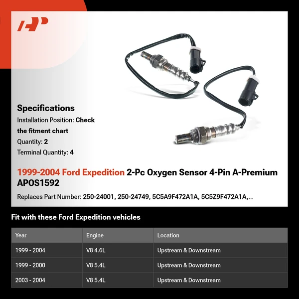 1999-2004 Ford Expedition 2-Pc Oxygen Sensor 4-Pin A-Premium APOS1592