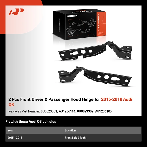 2 Pcs Front Driver & Passenger Hood Hinge for 2015-2018 Audi Q3