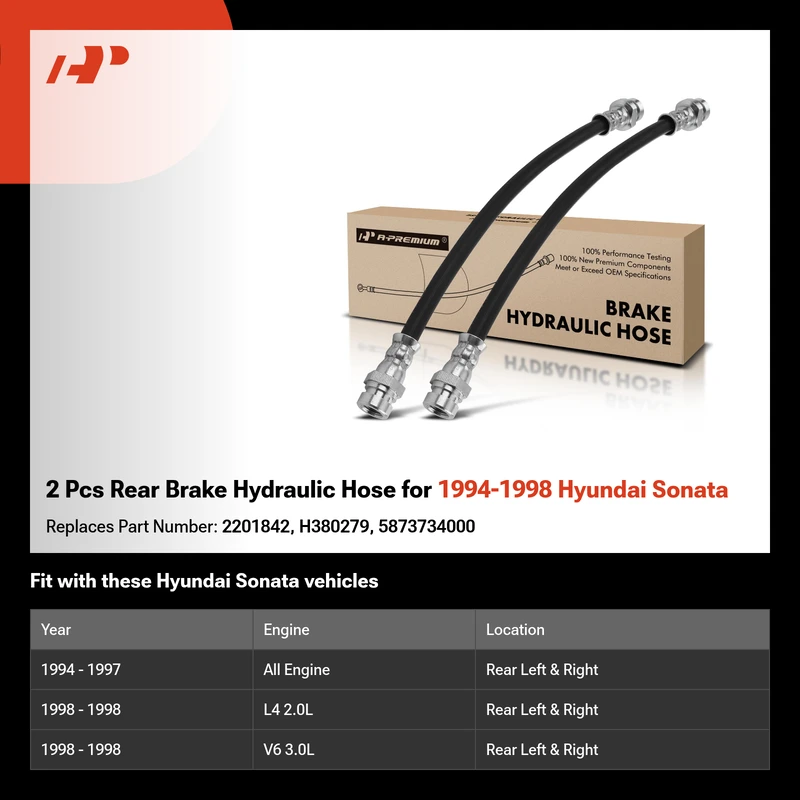 2 Pcs Rear Brake Hydraulic Hose for 1994-1998 Hyundai Sonata