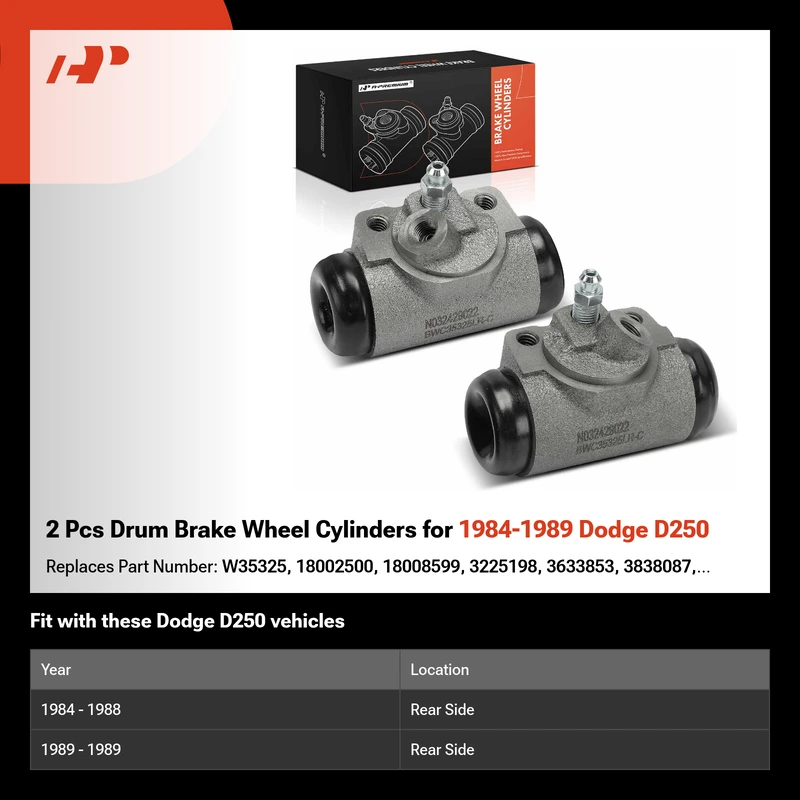 2 Pcs Drum Brake Wheel Cylinders for 1984-1989 Dodge D250