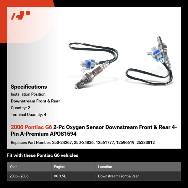 2006 Pontiac G6 2-Pc Oxygen Sensor Downstream Front & Rear 4-Pin A-Premium APOS1594