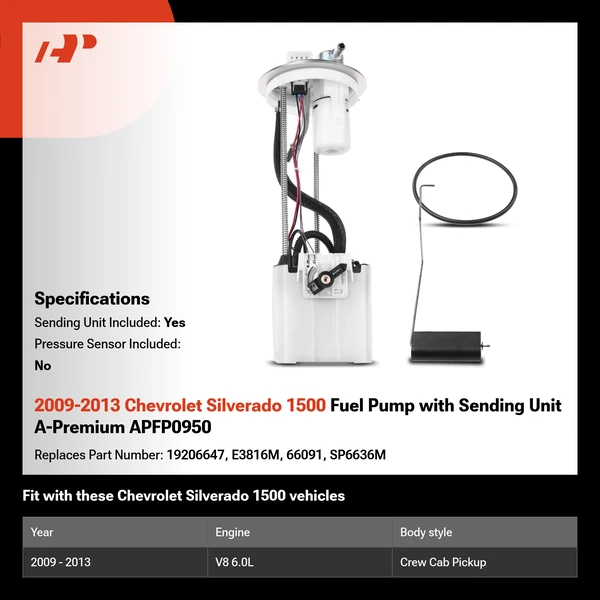 2009-2013 Chevrolet Silverado 1500 Fuel Pump with Sending Unit A-Premium APFP0950