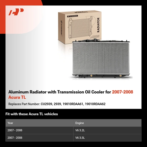 Aluminum Radiator with Transmission Oil Cooler for 2007-2008 Acura TL