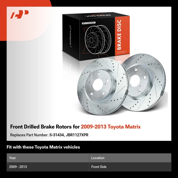 Front Drilled Brake Rotors for 2009-2013 Toyota Matrix