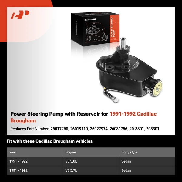 Power Steering Pump with Reservoir for 1991-1992 Cadillac Brougham