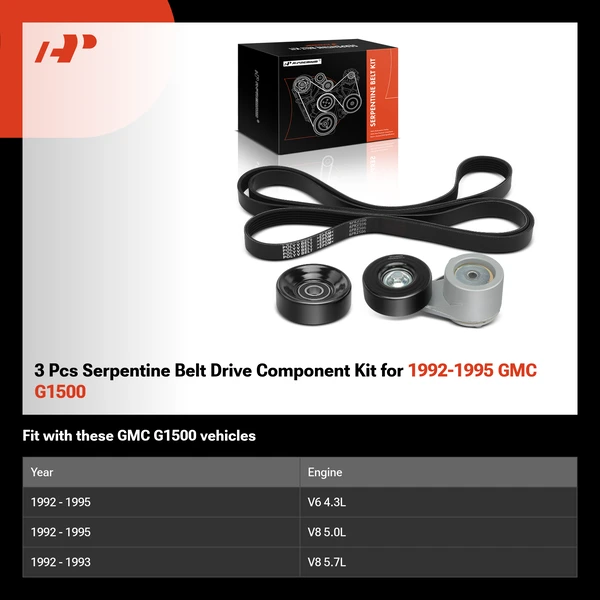 3 Pcs Serpentine Belt Drive Component Kit for 1992-1995 GMC G1500
