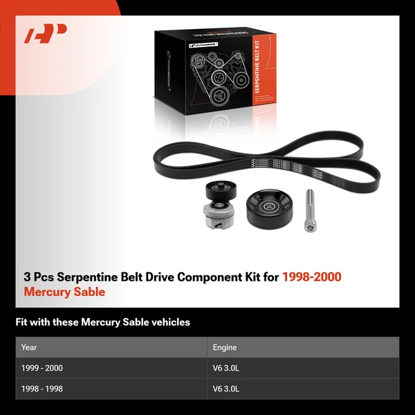 3 Pcs Serpentine Belt Drive Component Kit for 1998-2000 Mercury Sable