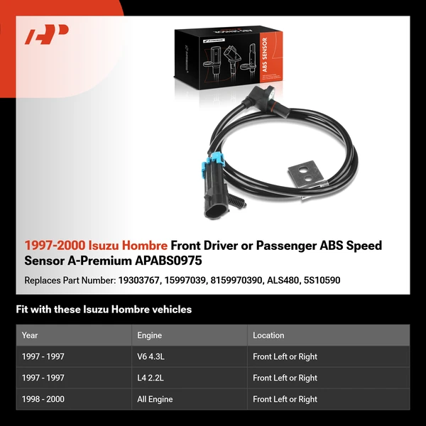1997-2000 Isuzu Hombre Front Driver or Passenger ABS Speed Sensor A-Premium APABS0975