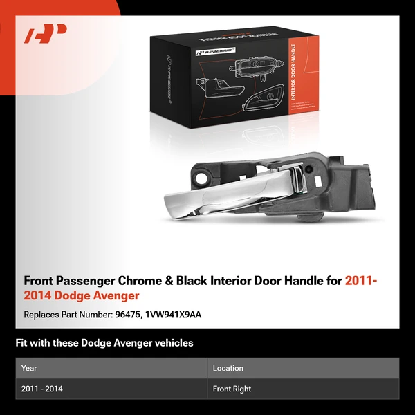 Front Passenger Chrome & Black Interior Door Handle for 2011-2014 Dodge Avenger