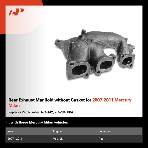 Rear Exhaust Manifold without Gasket for 2007-2011 Mercury Milan