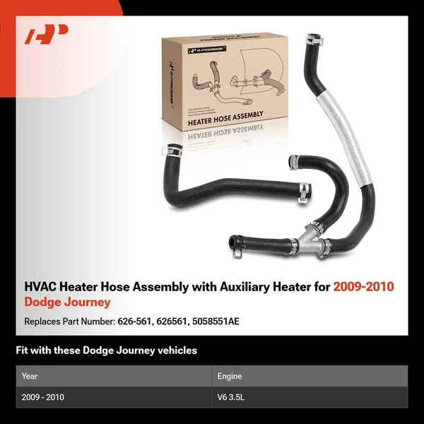 HVAC Heater Hose Assembly with Auxiliary Heater for 2009-2010 Dodge Journey