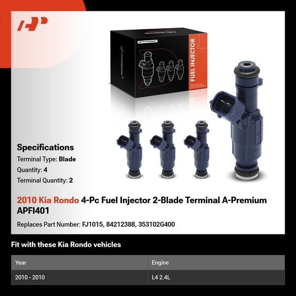 2010 Kia Rondo 4-Pc Fuel Injector 2-Blade Terminal A-Premium APFI401