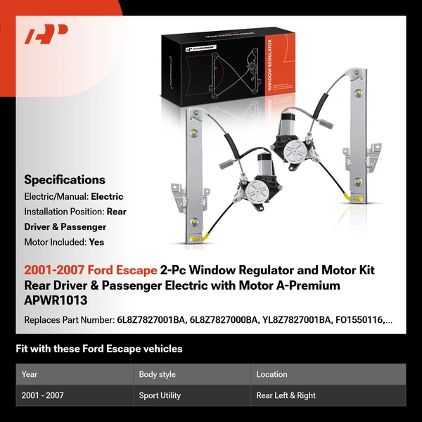 2001-2007 Ford Escape 2-Pc Window Regulator and Motor Kit Rear Driver & Passenger Electric with Motor A-Premium APWR1013