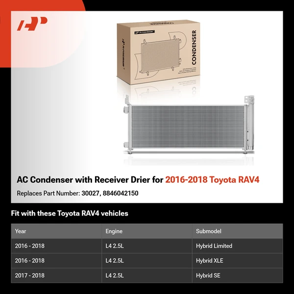 AC Condenser with Receiver Drier for 2016-2018 Toyota RAV4