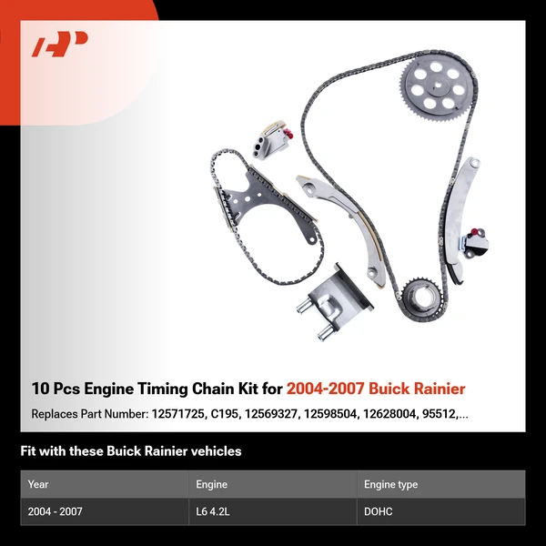10 Pcs Engine Timing Chain Kit for 2004-2007 Buick Rainier