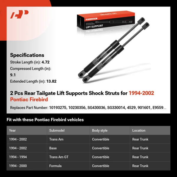 2 Pcs Rear Tailgate Lift Supports Shock Struts for 1994-2002 Pontiac Firebird