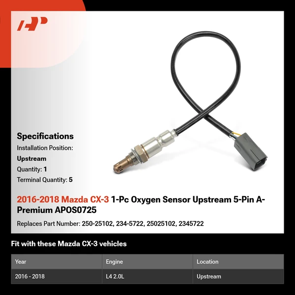 2016-2018 Mazda CX-3 1-Pc Oxygen Sensor Upstream 5-Pin A-Premium APOS0725