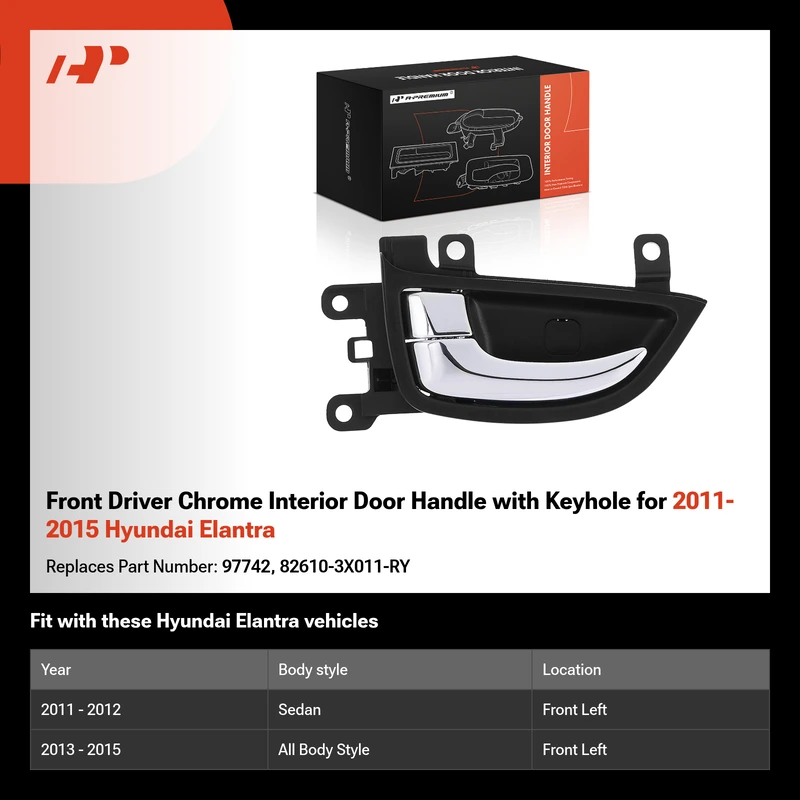 Front Driver Chrome Interior Door Handle with Keyhole for 2011-2015 Hyundai Elantra