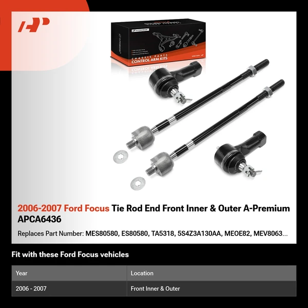 2006-2007 Ford Focus Tie Rod End Front Inner & Outer A-Premium APCA6436