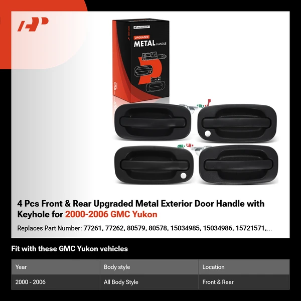 4 Pcs Front & Rear Upgraded Metal Exterior Door Handle with Keyhole for 2000-2006 GMC Yukon