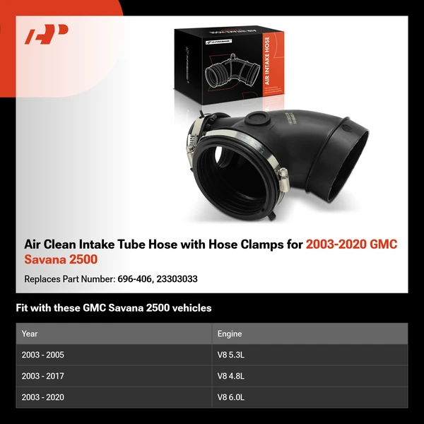 Air Clean Intake Tube Hose with Hose Clamps for 2003-2020 GMC Savana 2500