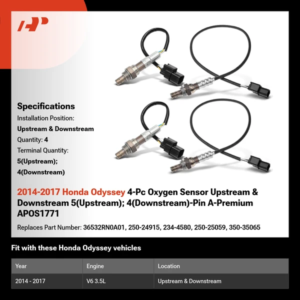 2014-2017 Honda Odyssey 4-Pc Oxygen Sensor Upstream & Downstream 5(Upstream); 4(Downstream)-Pin A-Premium APOS1771
