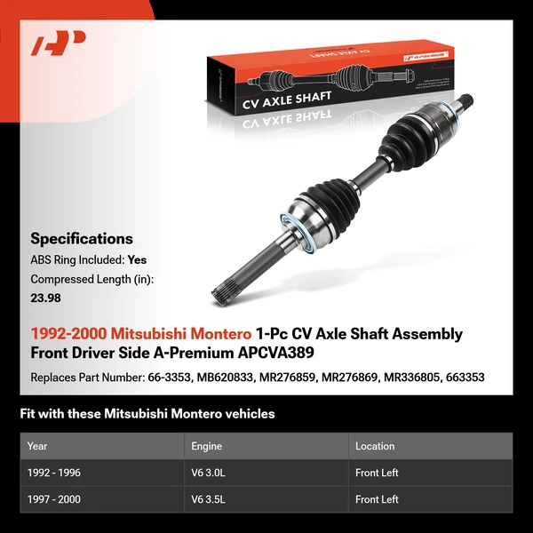 1992-2000 Mitsubishi Montero 1-Pc CV Axle Shaft Assembly Front Driver Side A-Premium APCVA389
