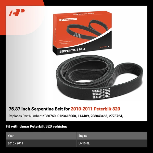 75.87 inch Serpentine Belt for 2010-2011 Peterbilt 320