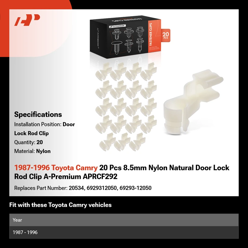 1987-1996 Toyota Camry 20 Pcs 8.5mm Nylon Natural Door Lock Rod Clip A-Premium APRCF292