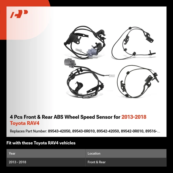 4 Pcs Front & Rear ABS Wheel Speed Sensor for 2013-2018 Toyota RAV4