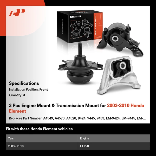 3 Pcs Engine Mount & Transmission Mount for 2003-2010 Honda Element