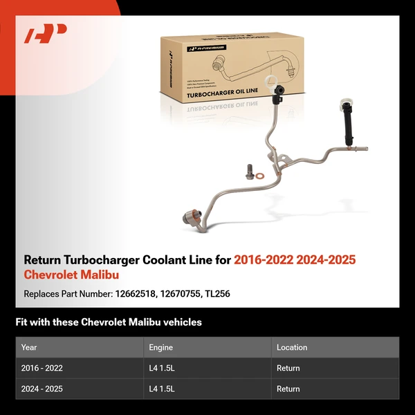Return Turbocharger Coolant Line for 2016-2022 2024-2025 Chevrolet Malibu