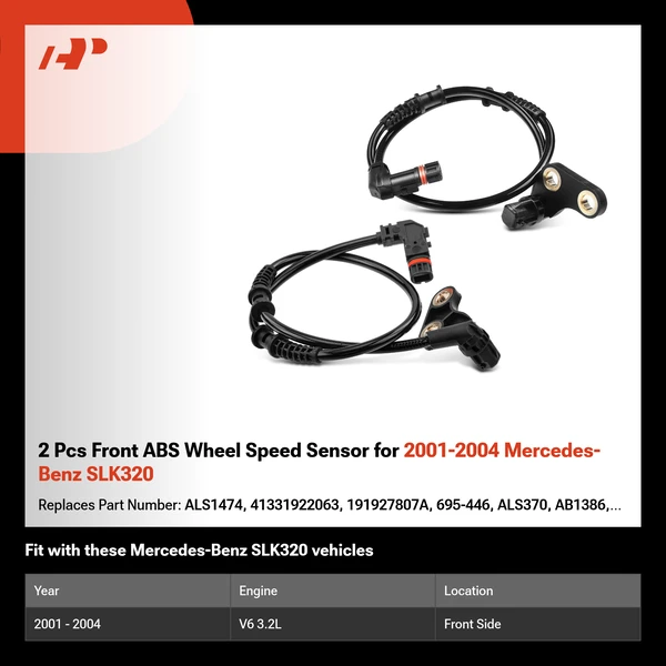 2 Pcs Front ABS Wheel Speed Sensor for 2001-2004 Mercedes-Benz SLK320